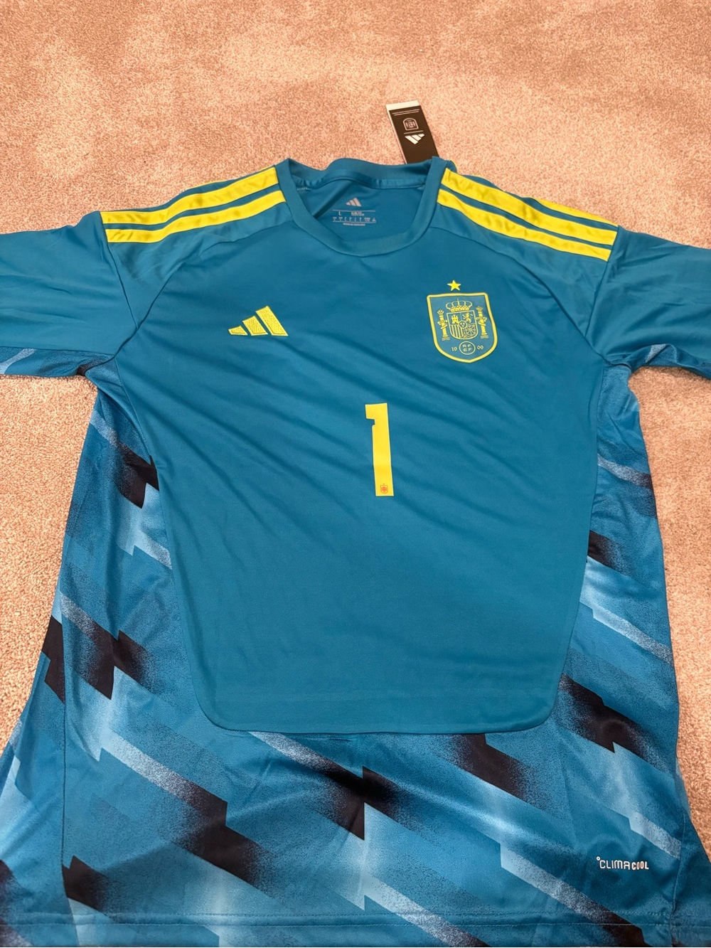adidas men’s World Cup Spain Goalkeeper Jersey #1 raya slim fit jersey